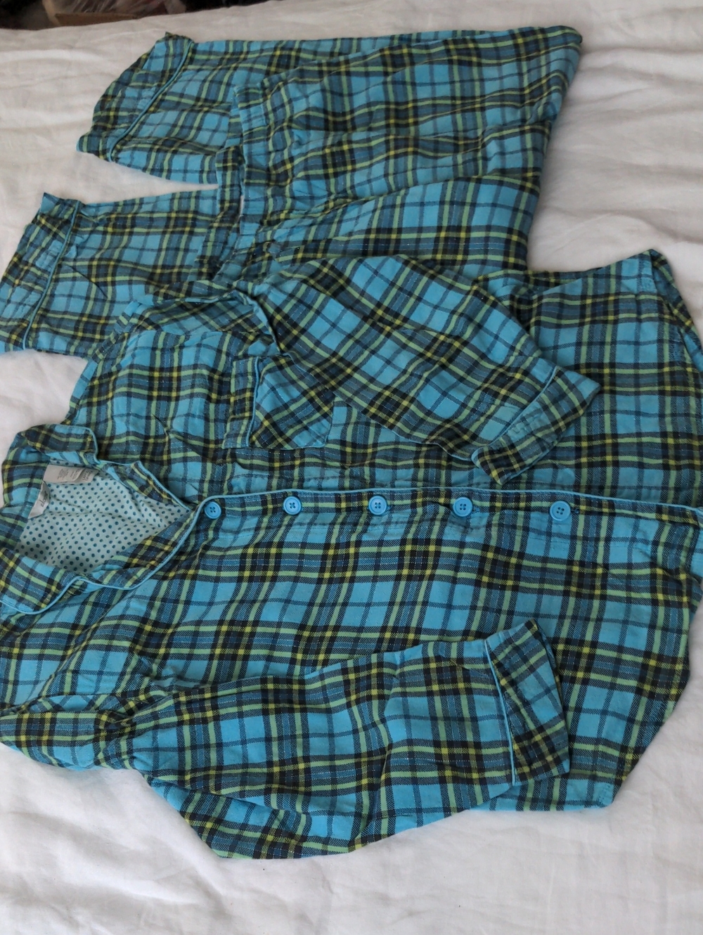 Adonna Blue And Yellow Plaid Pajama Set Size Large